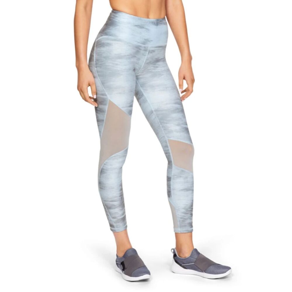 UNDER ARMOUR Leggings Women's Small Ankle Capris Light Gray Gym Workout Sheer